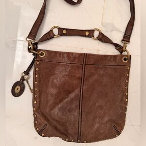 Fossil Brown Leather Studded Crossbody Bag